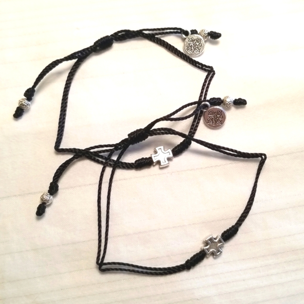 New My Saint My Hero Prayer Partner Bracelets Black Silver Cross